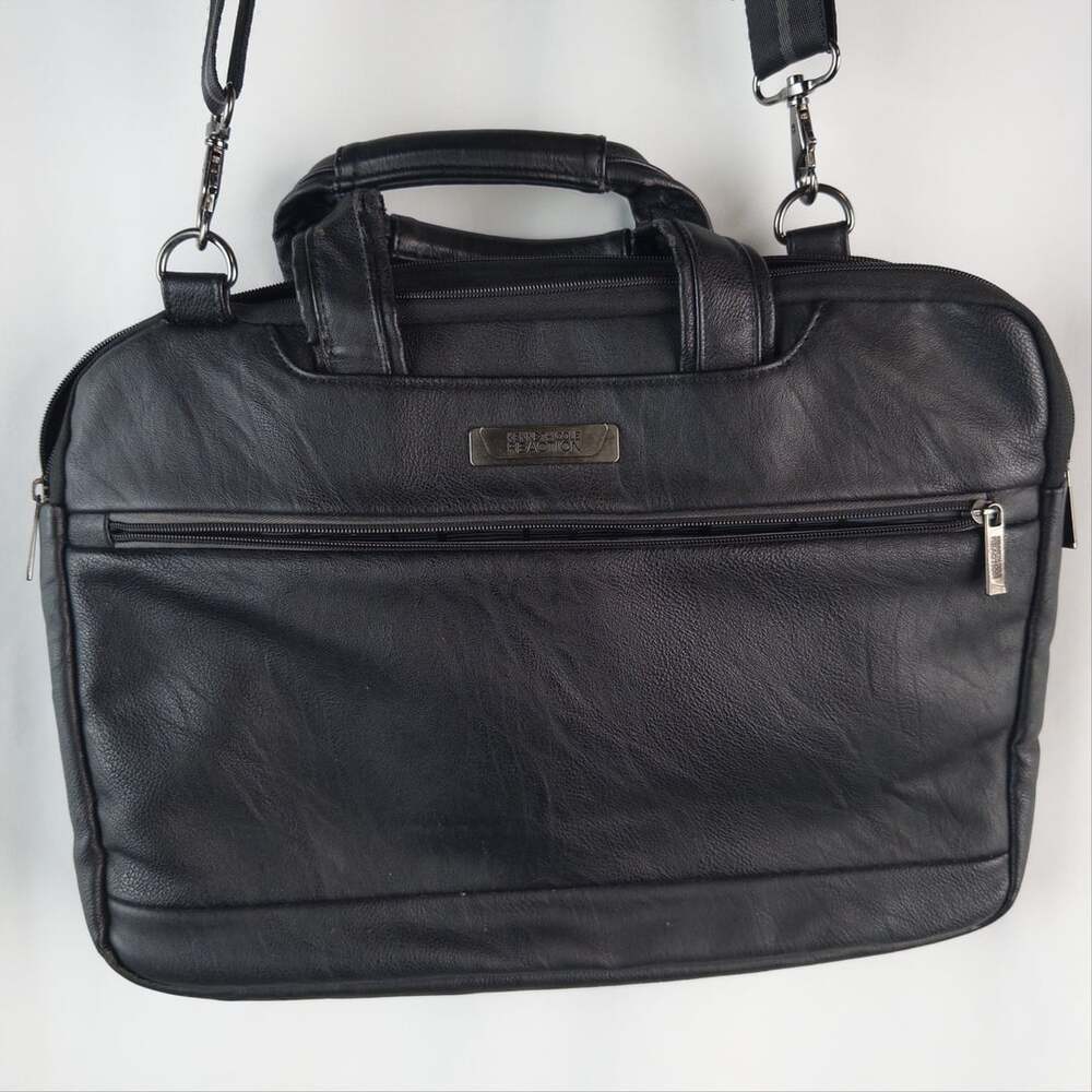 Kenneth Cole Reaction Black Faux Leather Laptop Briefcase Bag